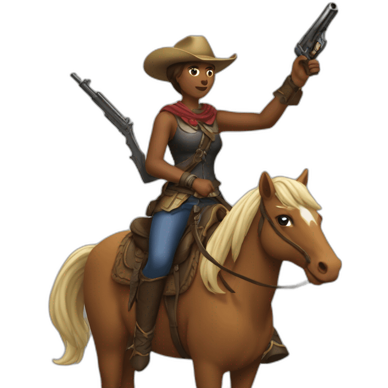 Thushara ridding a horse with a gun emoji