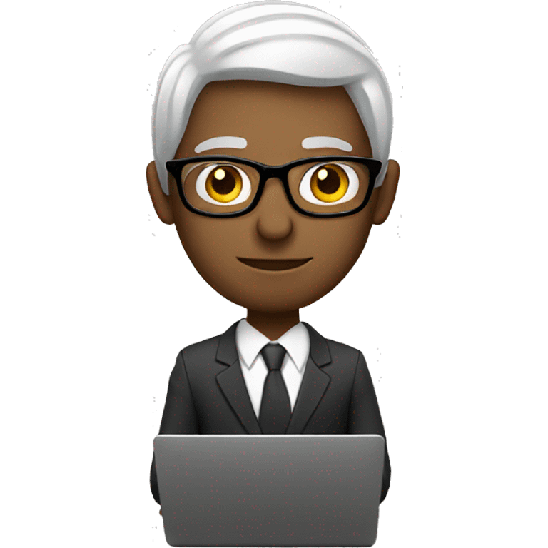 A white man with suit and glasses workig on laptop emoji