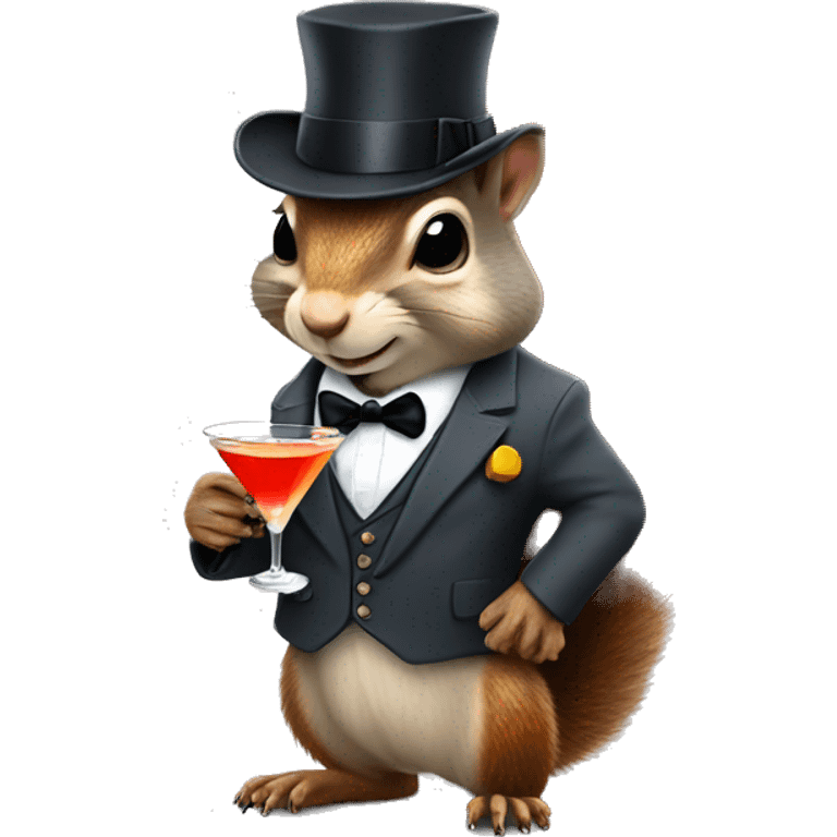 Squirrel in suit holding a martini wearing Sherlock Holmes hat emoji