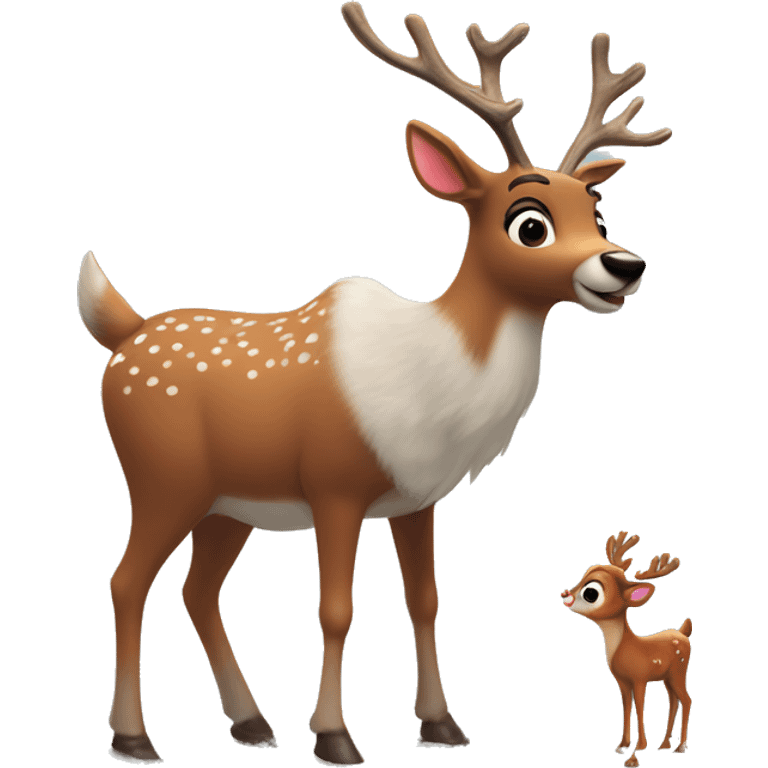 Rudolph the red nosed reindeer with a young girl both playing in the snow emoji