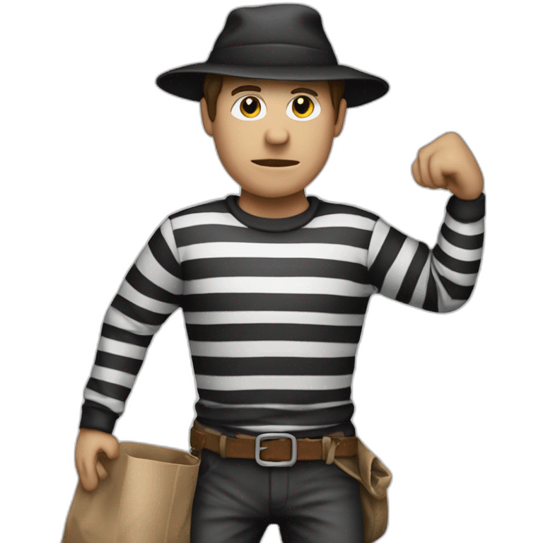 burglar wearing striped shirt (black and white) carrying a sack emoji