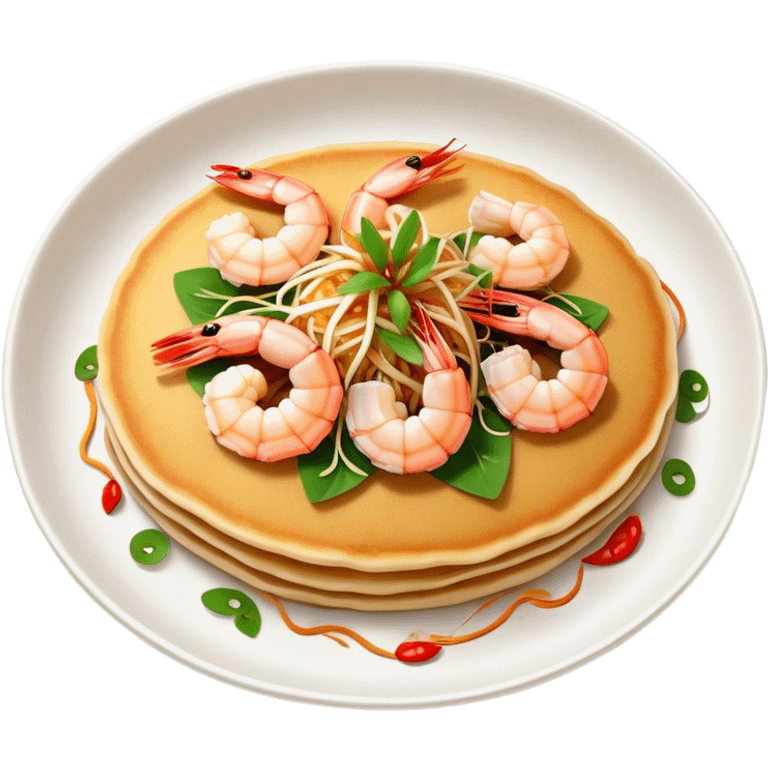 Cinematic Realistic B√°nh x√®o Dish Emoji, depicted as a crispy Vietnamese pancake filled with shrimp, pork, and bean sprouts rendered with dynamic textures and vibrant, appetizing lighting. emoji