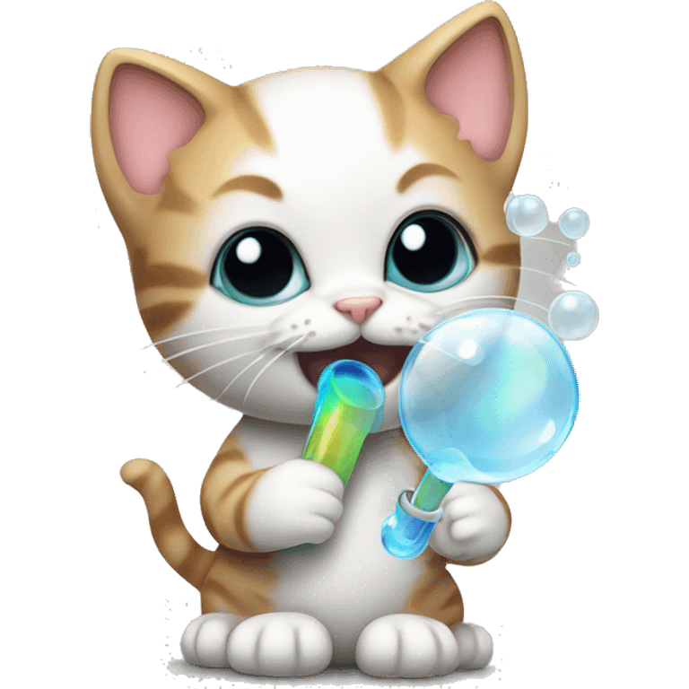 kitten holding a bubble pipe with white material inside thats steaming emoji