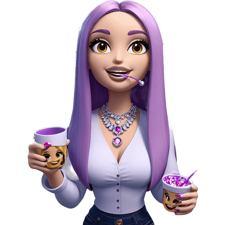 smiling girls with jewelry cup emoji