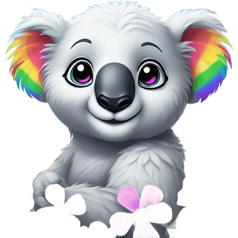 Lisa Frank koala bear with rainbow eyes with flowers emoji