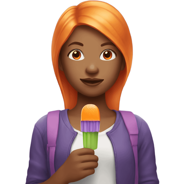 A girl with orange hair holding a purple popsicle  emoji