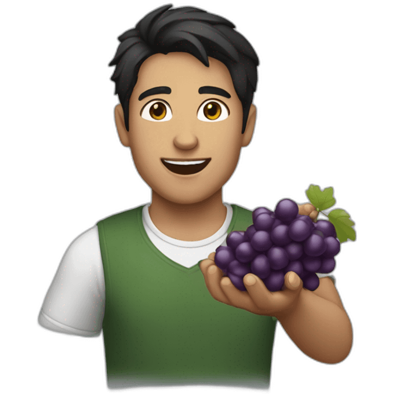 Young dark haired men throwing grapes on people emoji