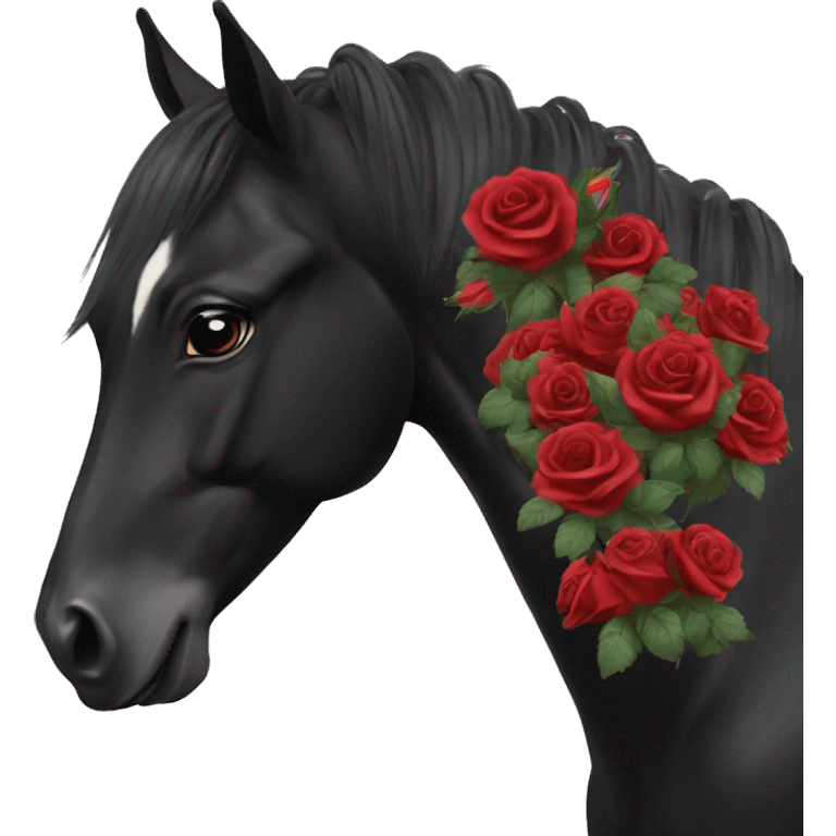 All black horse with roses in its hair ￼ emoji