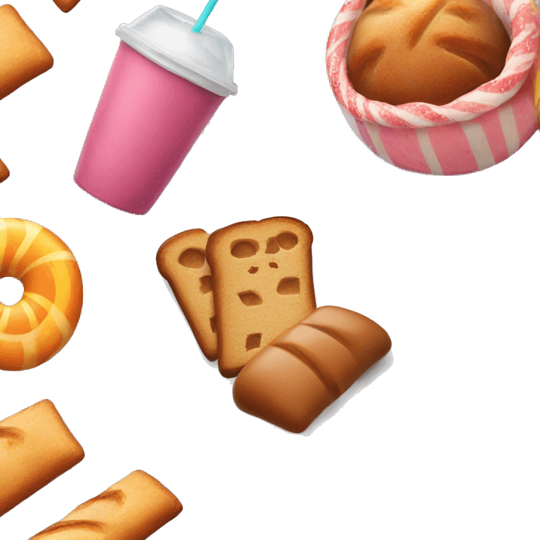 candy, bread, and soda on a plate emoji