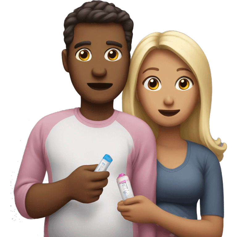 couple looking at pregnancy test emoji