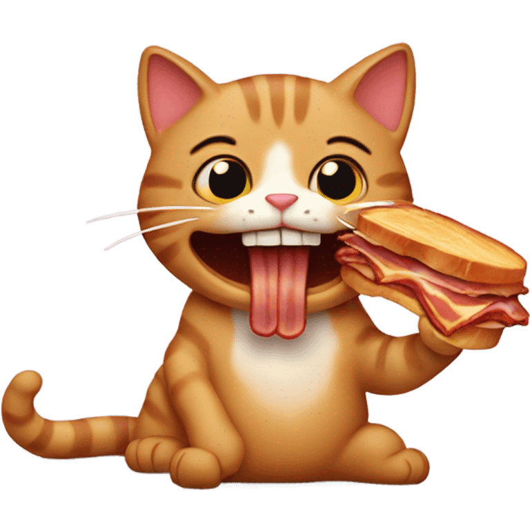 Silly cat eating bacon emoji