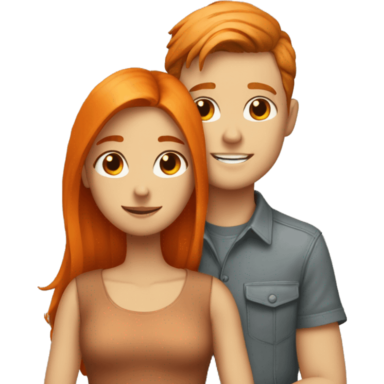 white boy with brown hair hugs a orange hair girl emoji