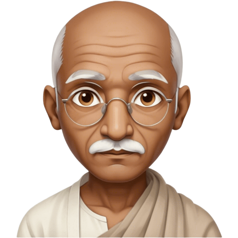 Cinematic Realistic Mahatma Gandhi Portrait Emoji, depicted as a humble, wise leader in simple attire with a serene determined expression, rendered with soft textures and warm natural lighting that captures his peaceful yet resolute spirit. emoji