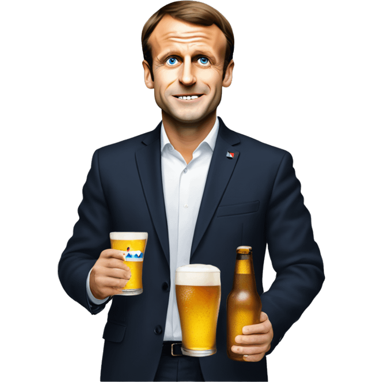 Emmanuel Macron avec une bière emoji