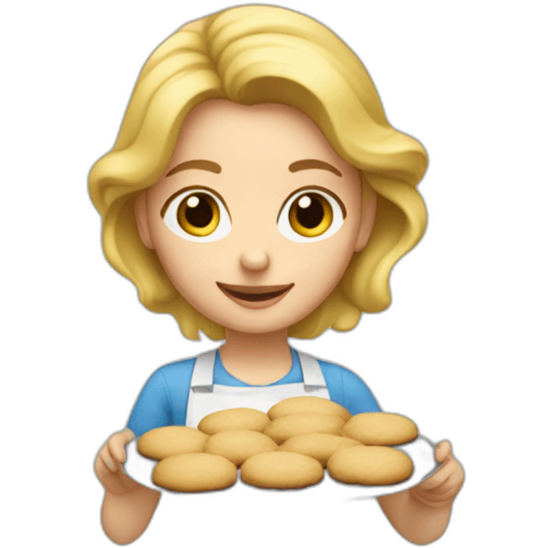 Small blonde girl baking cookies emoji