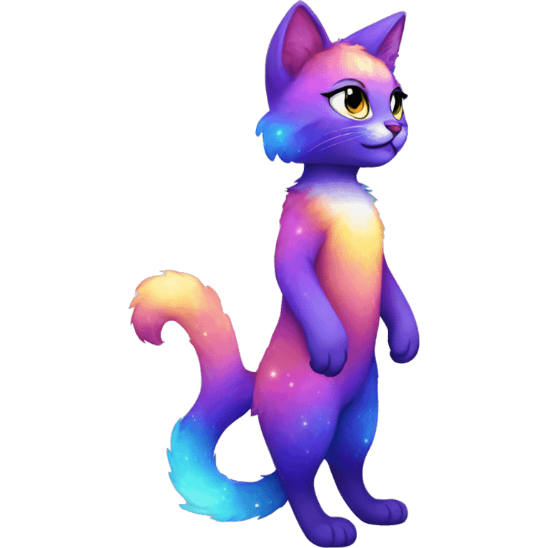 Colorful gradient-Sparkle-cat-nebula-fursona anthropomorphic furry full body emoji