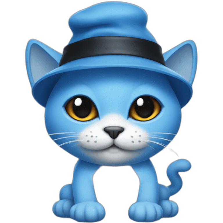 Realistic Blue cat Smurf with black eyes wearing white mushroom as hat emoji