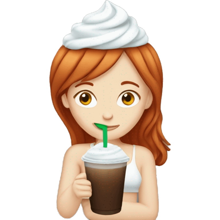 Red head girl drinking iced Capp emoji