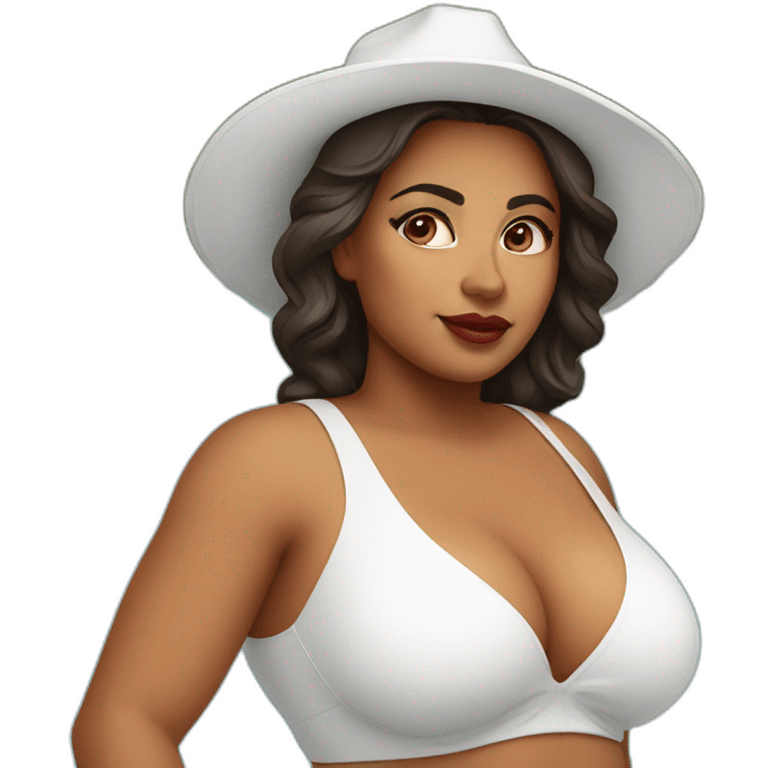 big bosomed latina in pool white outfit emoji