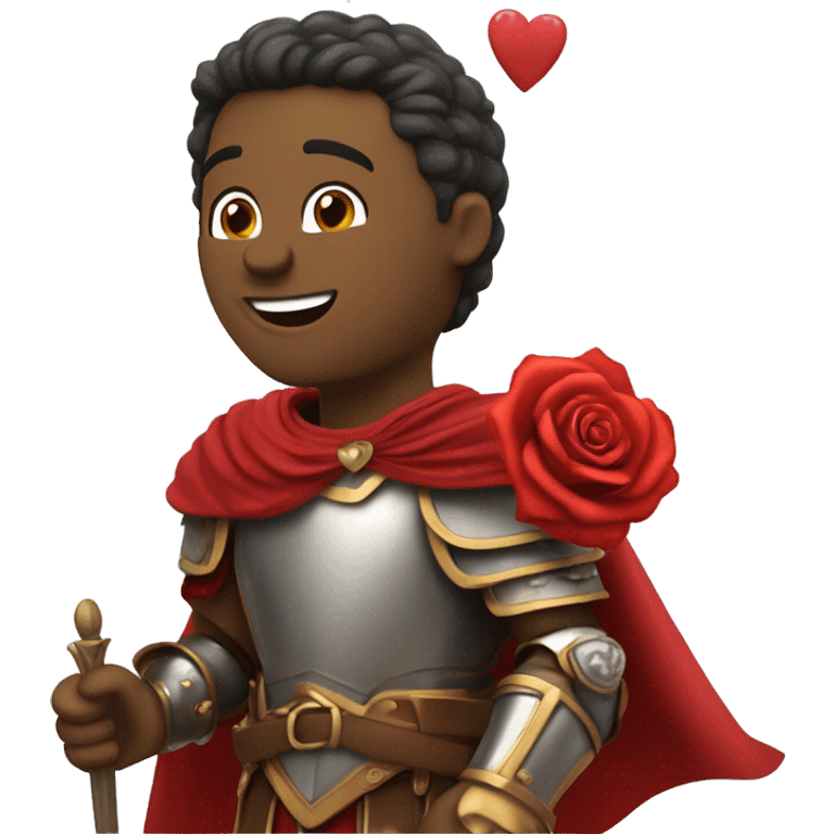 Lovestruck Roman General: A Roman general, in armor and cape, holding a red rose and smiling sweetly, with hearts floating around him. A powerful leader, but vulnerable to love. emoji