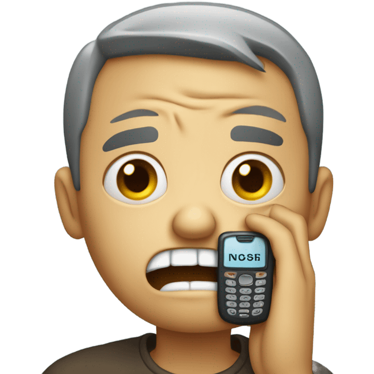 Frustrated face with old phone emoji