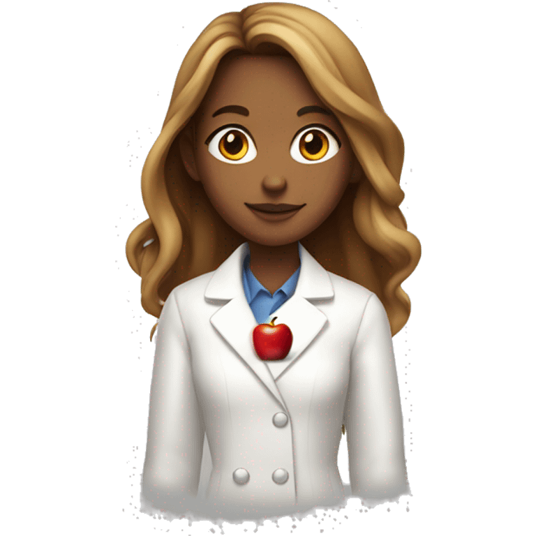 A girl with long hair holding a bright red apple pie in a white coat  emoji