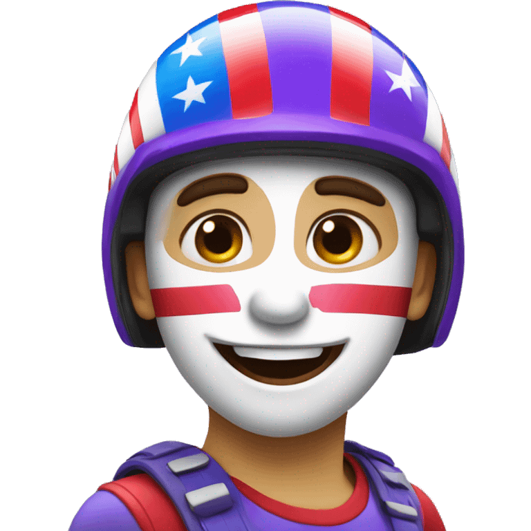 emoji happy face with purple helmet and face paint red white blue on the cheeks emoji