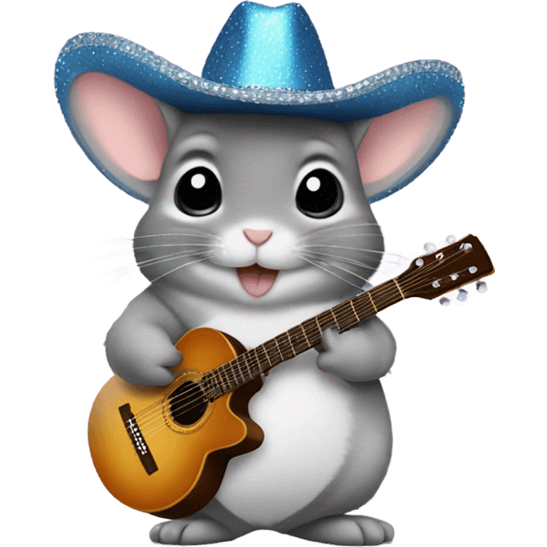 Chinchilla wearing a sparkly cowboy hat holding a mini guitar emoji