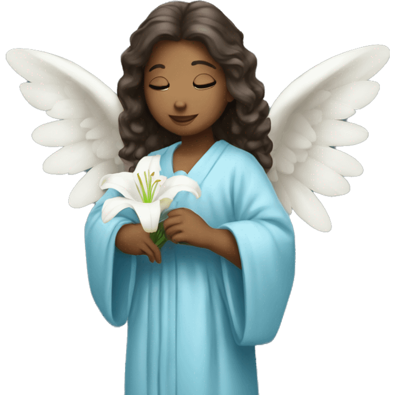 Angel in blue robe holding white lily emoji