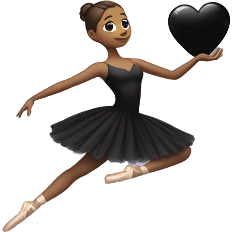 A ballerina in a black dress holds a black heart on her outstretched hand emoji