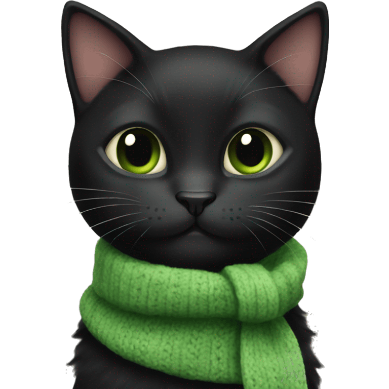 Black cat wearing green sweater and cute bow emoji