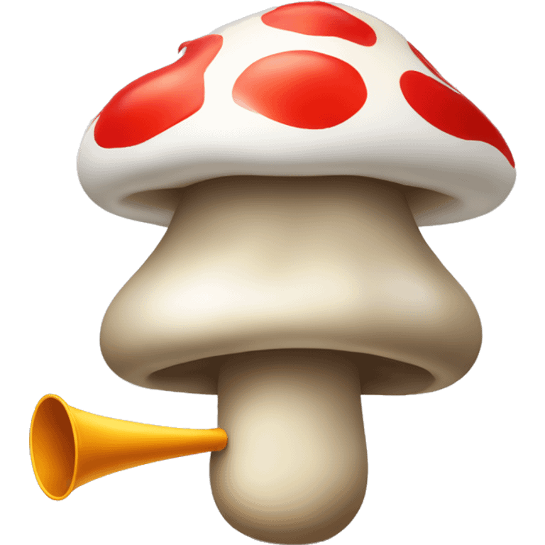 Small cartoon mushroom blowing a party blower. Showing only its mushroom like head. emoji