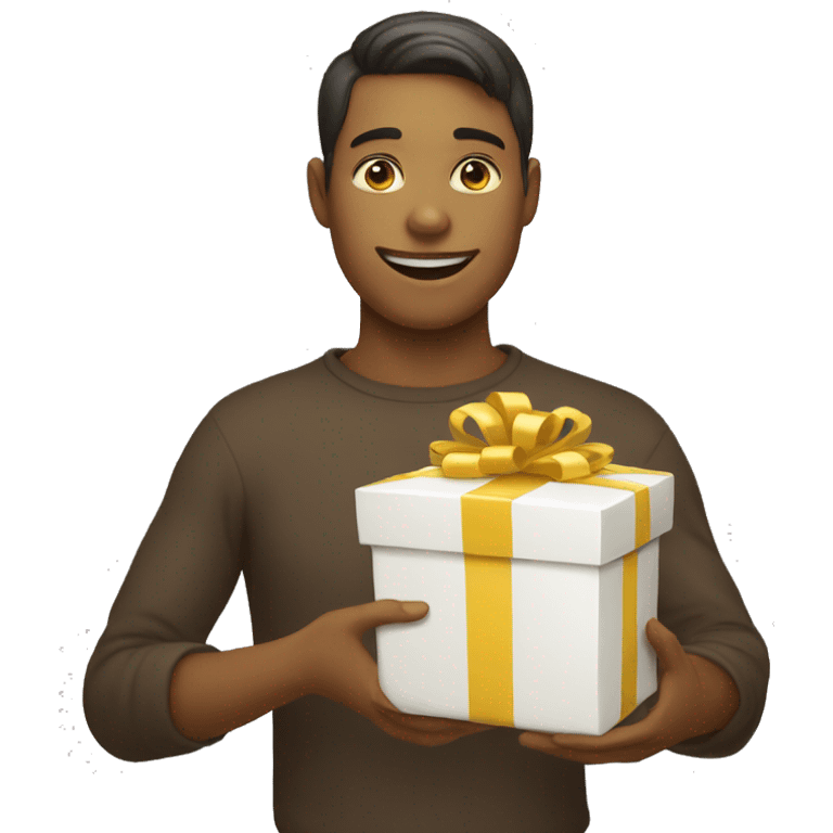 one genderless yellow-skinned emoji person receiving a gift emoji