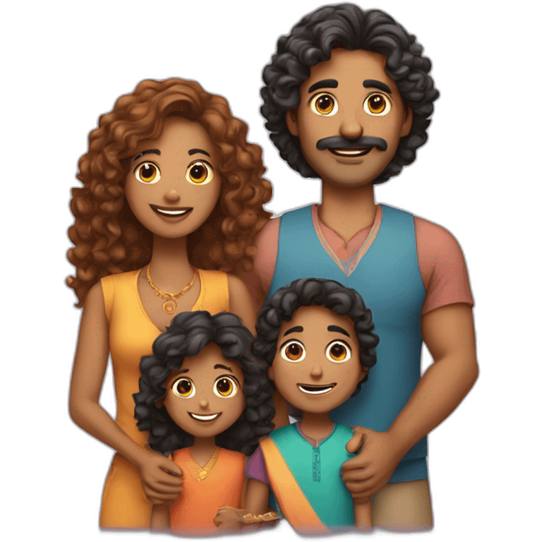 indian family with one dad and one son straight hair and one mom and one daughter curly hair emoji