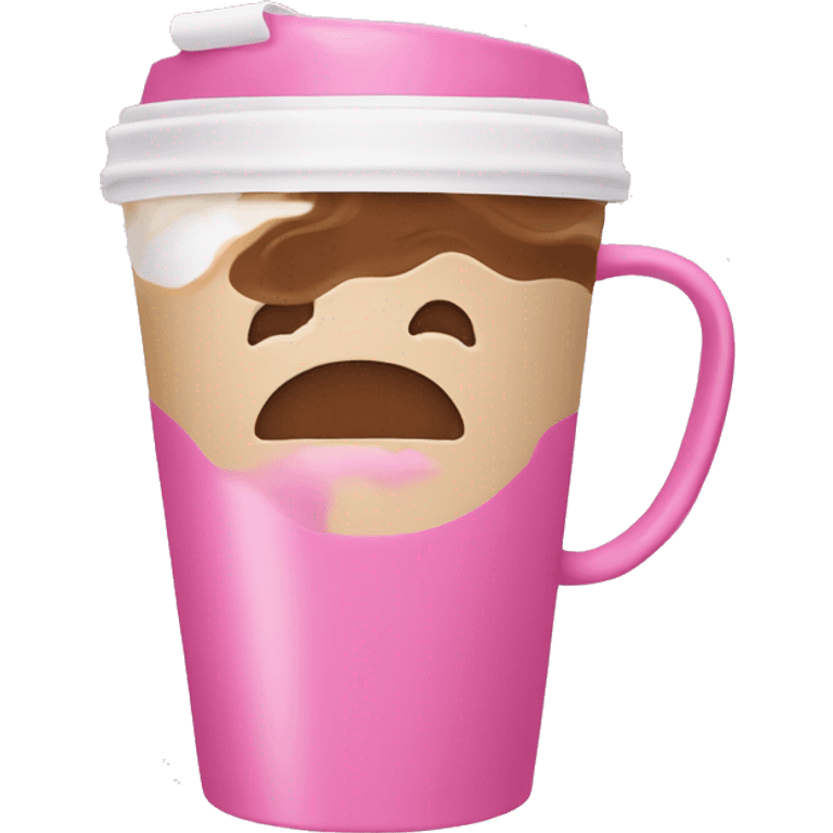 pink to go coffee cup with latte inside emoji