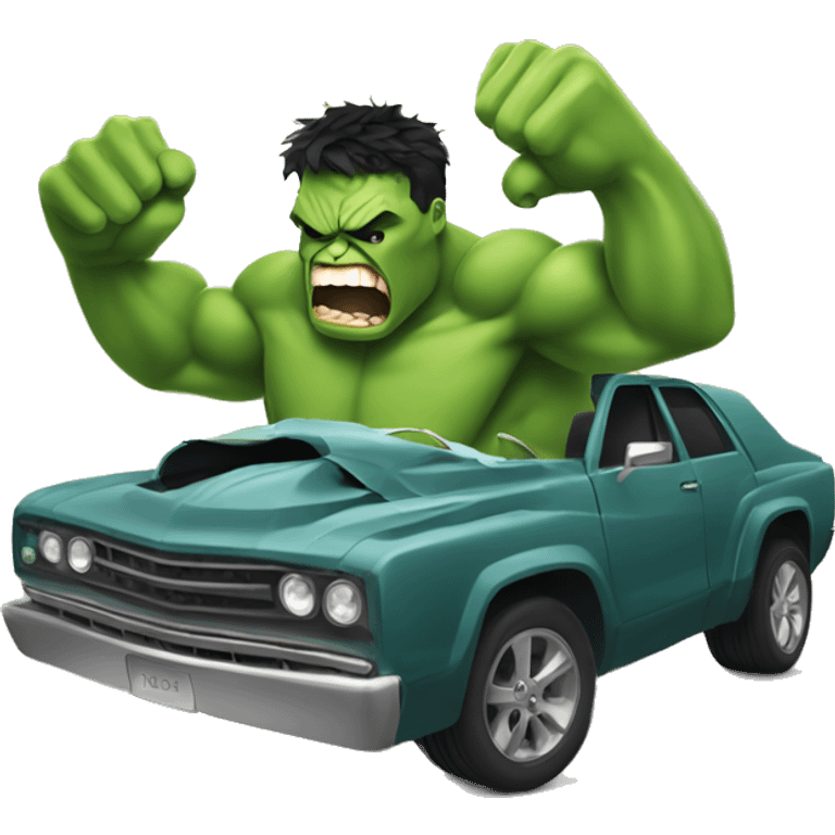 Vengeful hulk smashing and tearing a car in half emoji