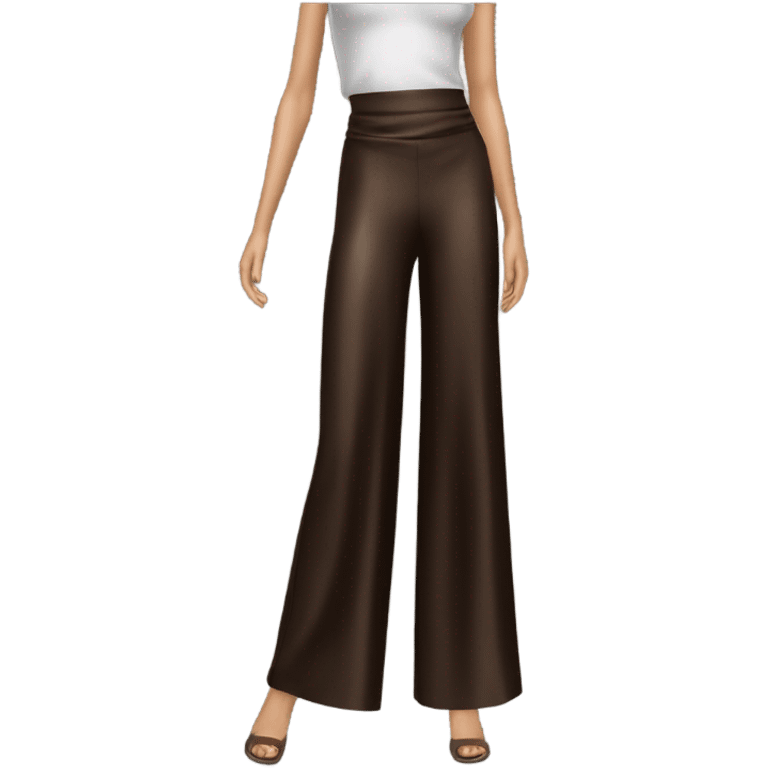 high waisted long wide leg dressy casual pants in shiny Dark Brown material emoji