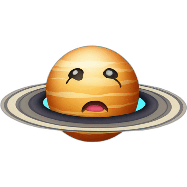 planet Saturn with a cartoon face with tongue emoji