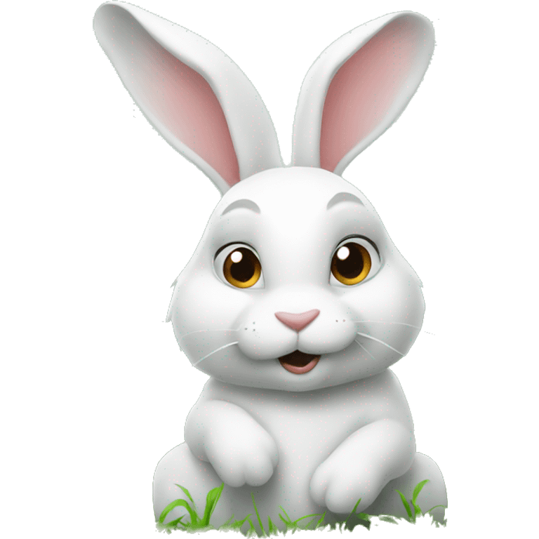 White rabbit is sitting on the grass  emoji