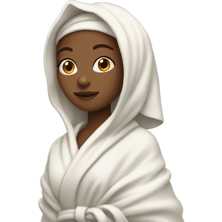 Girl in robe with hair wrapped in towel emoji