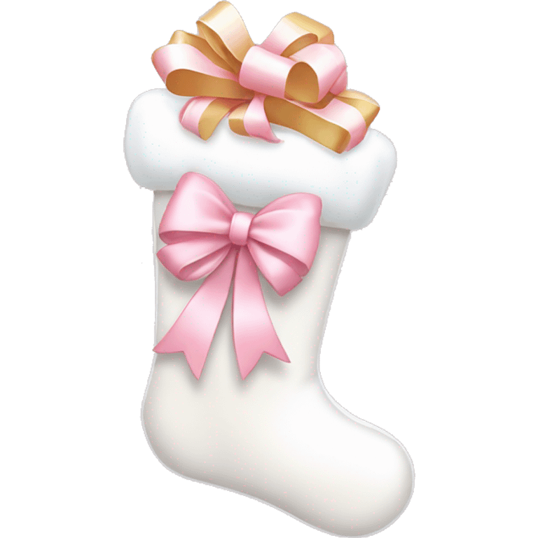 pale pink and white stocking with pale pink bow stuffed with gifts emoji