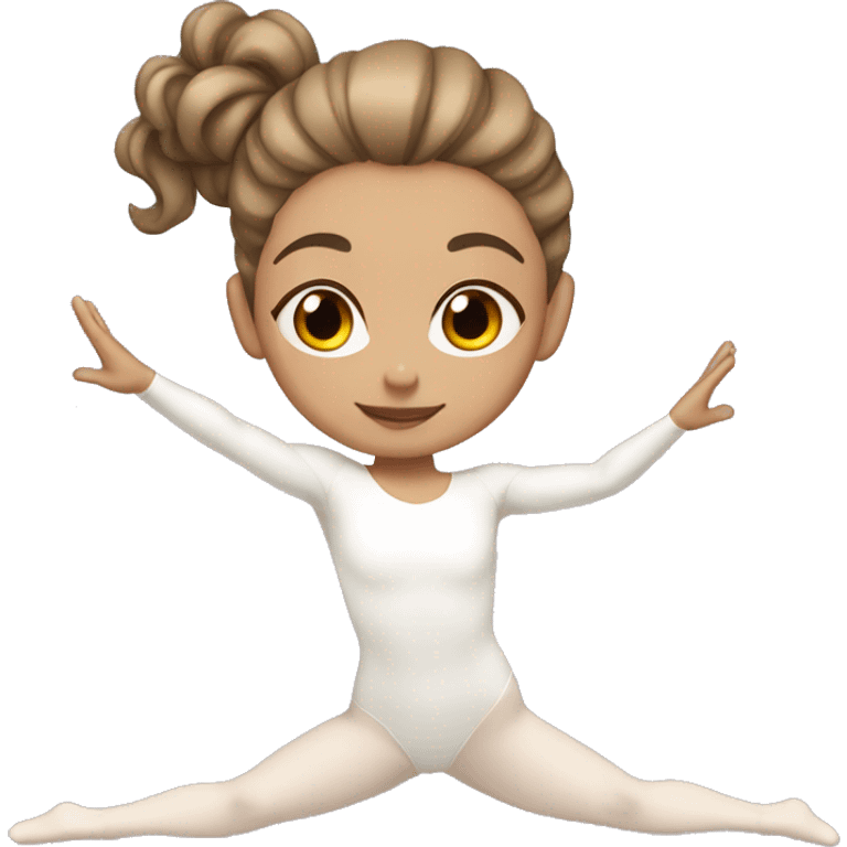 girl with light skin and brown hair doing gymnastics with a white leotard on emoji