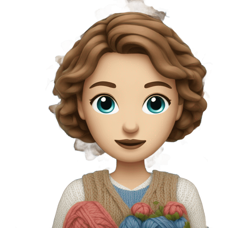 beautiful finnish brown hair woman with blue eyes knitting floral  emoji