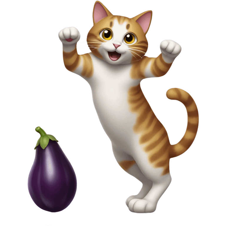 Cat dancing with an eggplant emoji