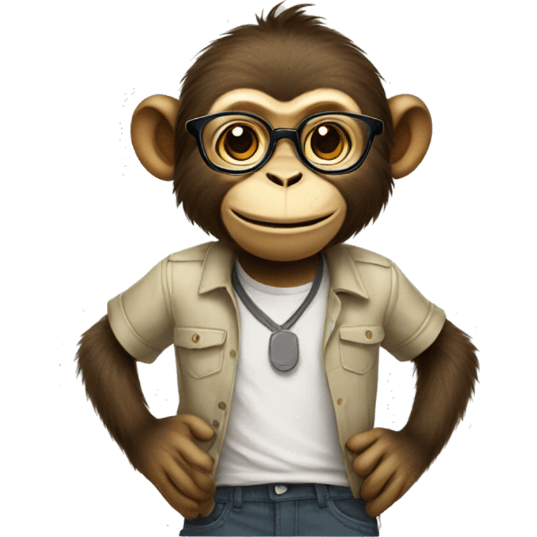 Standing monkey with glasses shirt and pant and smiling  emoji