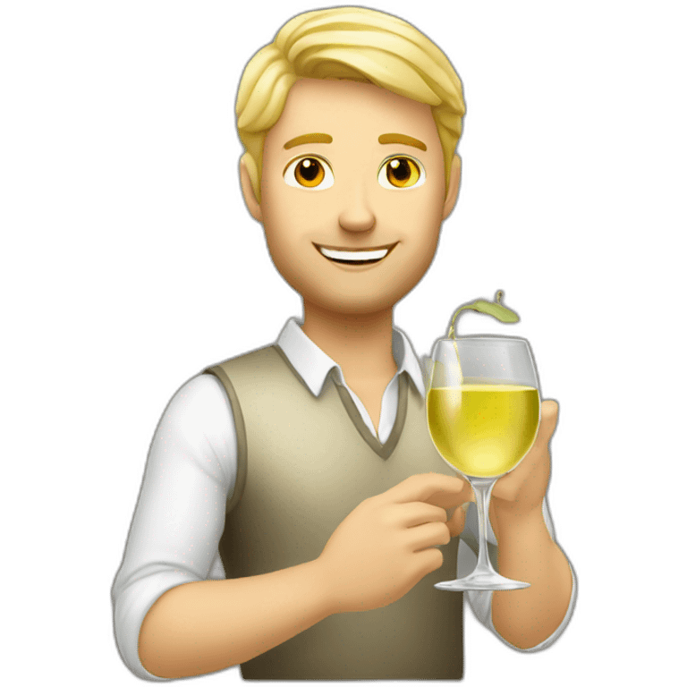 Handsome blond guy with white wineglass emoji