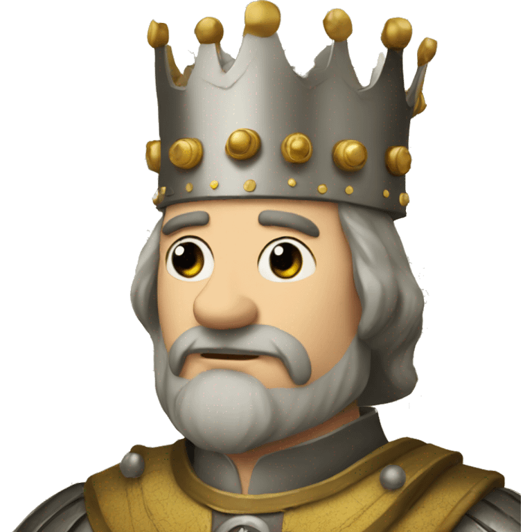 A medieval king looks at modern tablets with graphs emoji