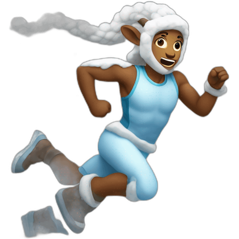 an aries running under snow emoji