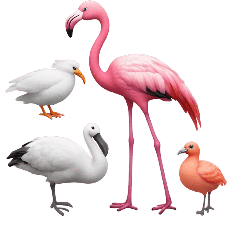 One tall flamingo, and three fat pig pigeons emoji