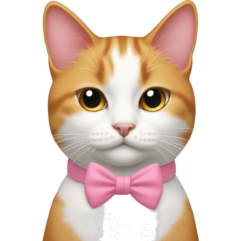 White and ginger cat with a pink bow on the head and collar emoji